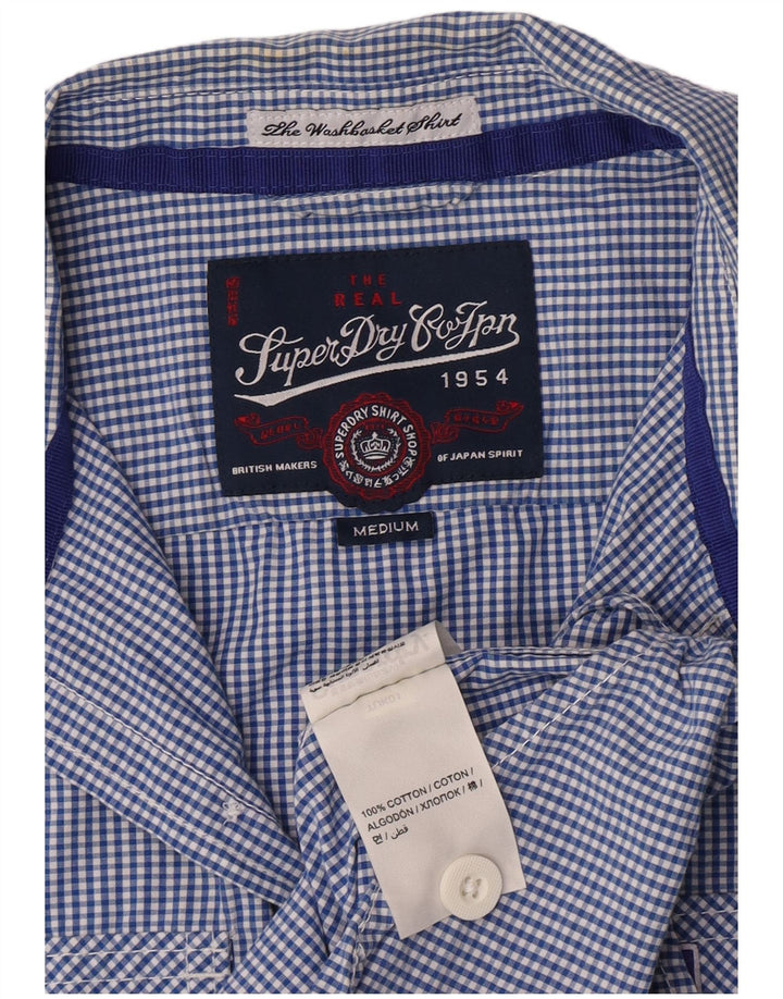 Superdry Mens Short Sleeve Shirt Medium Blue Gingham Cotton