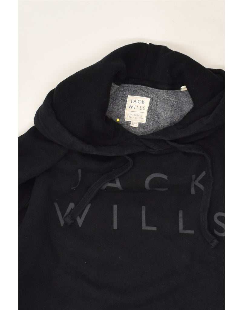 JACK WILLS Womens Graphic Hoodie Jumper UK 12 Medium  Black Cotton | Vintage Jack Wills | Thrift | Second-Hand Jack Wills | Used Clothing | Messina Hembry 