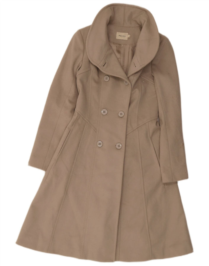 Reiss Womens Double Breasted Coat UK 6 XS Beige Virgin Wool