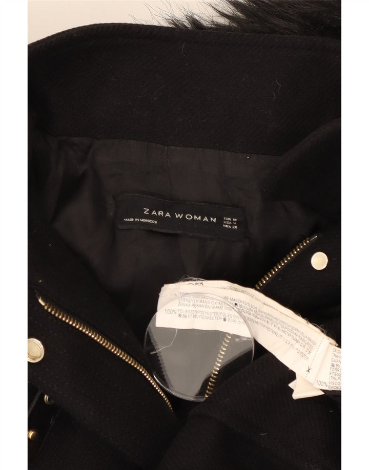 Zara Womens Hooded Bomber Jacket UK 14 Medium Black Polyester