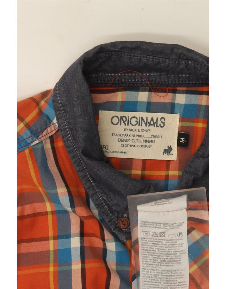 JACK & JONES Mens Shirt Medium Orange Check Cotton