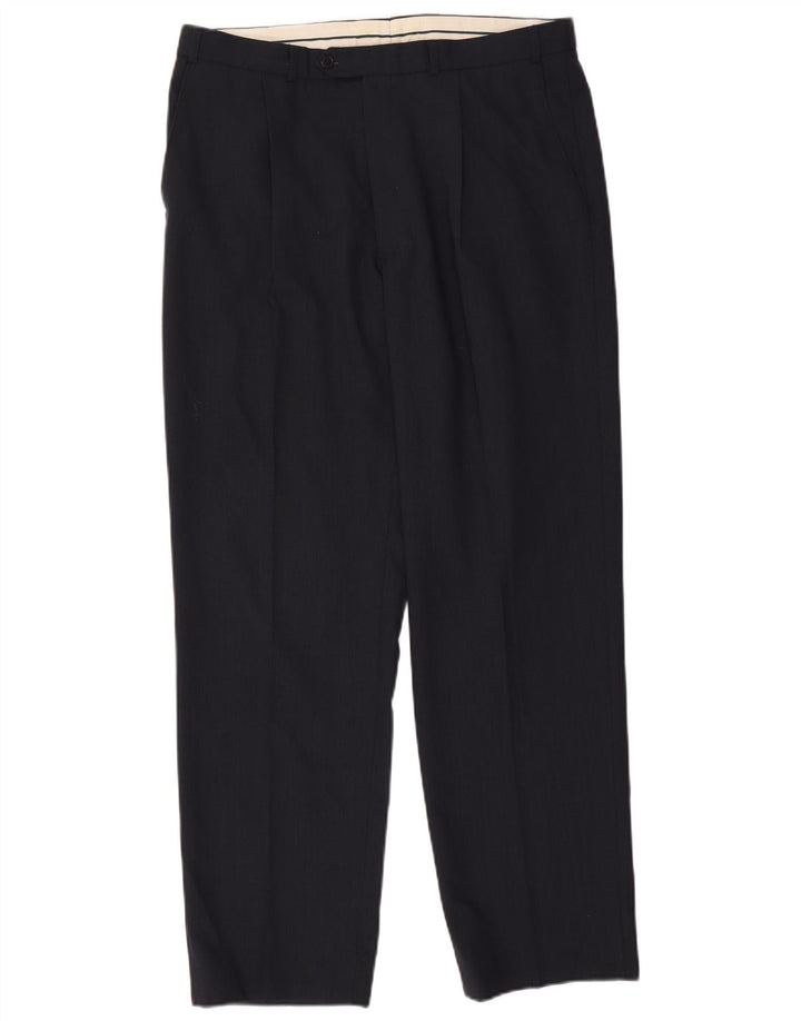 Marks & Spencer Mens Pegged Suit Trousers W36 L31 Navy Blue Polyester