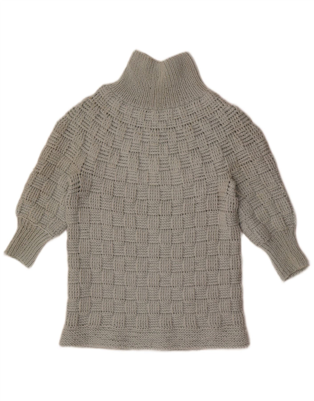 Vintage Womens 3/4 Sleeve Turtle Neck Jumper Sweater UK 14 Medium Grey