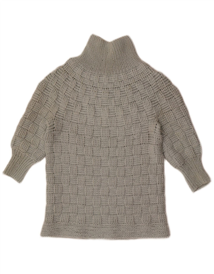 Vintage Womens 3/4 Sleeve Turtle Neck Jumper Sweater UK 14 Medium Grey