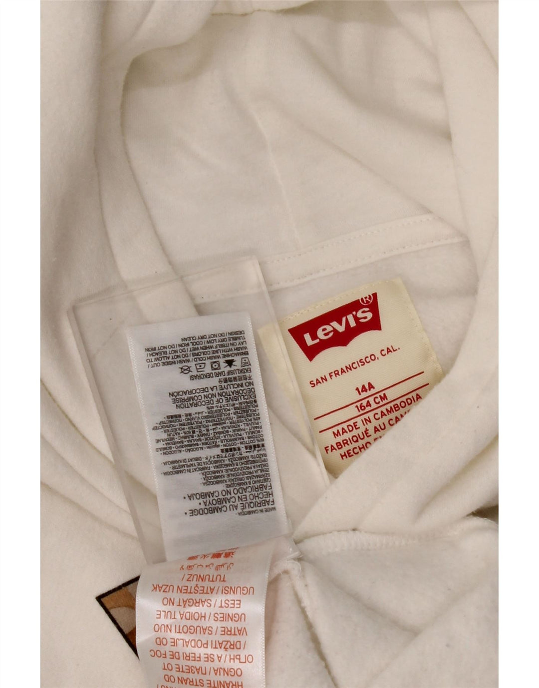 LEVI'S Boys Graphic Hoodie Jumper 13-14 Years White Cotton