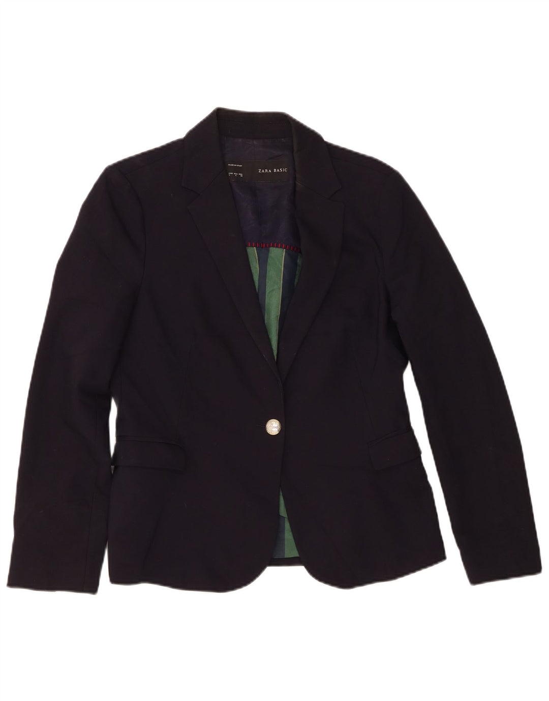 Zara Womens 1 Button Blazer Jacket UK 14 Large Navy Blue Polyester