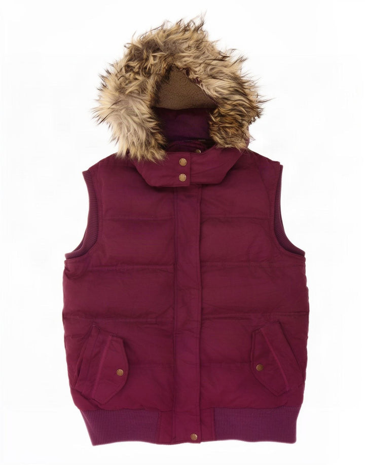 Fat Face Womens Hooded Padded Gilet UK 12 Medium Maroon Polyester