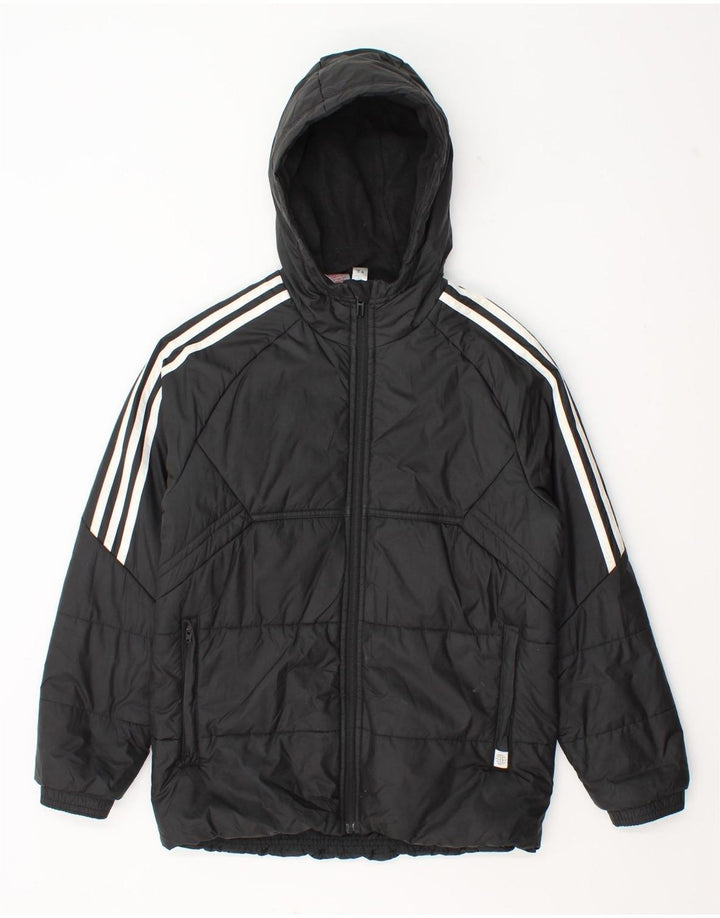 Adidas Boys Hooded Padded Jacket 11-12 Years Black Polyester