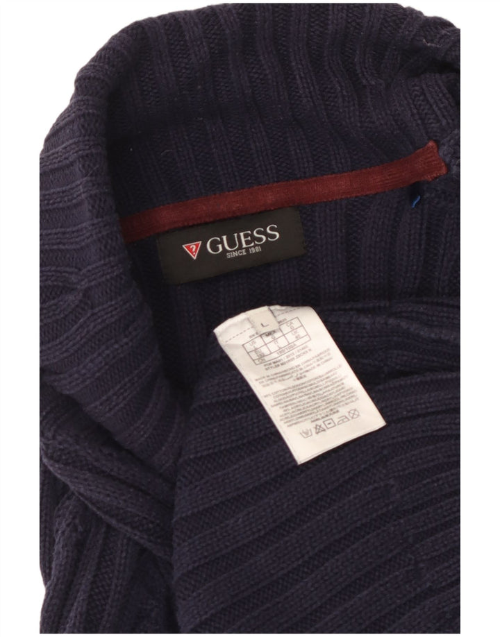 GUESS Womens Cardigan Sweater UK 14 Large Navy Blue Cotton