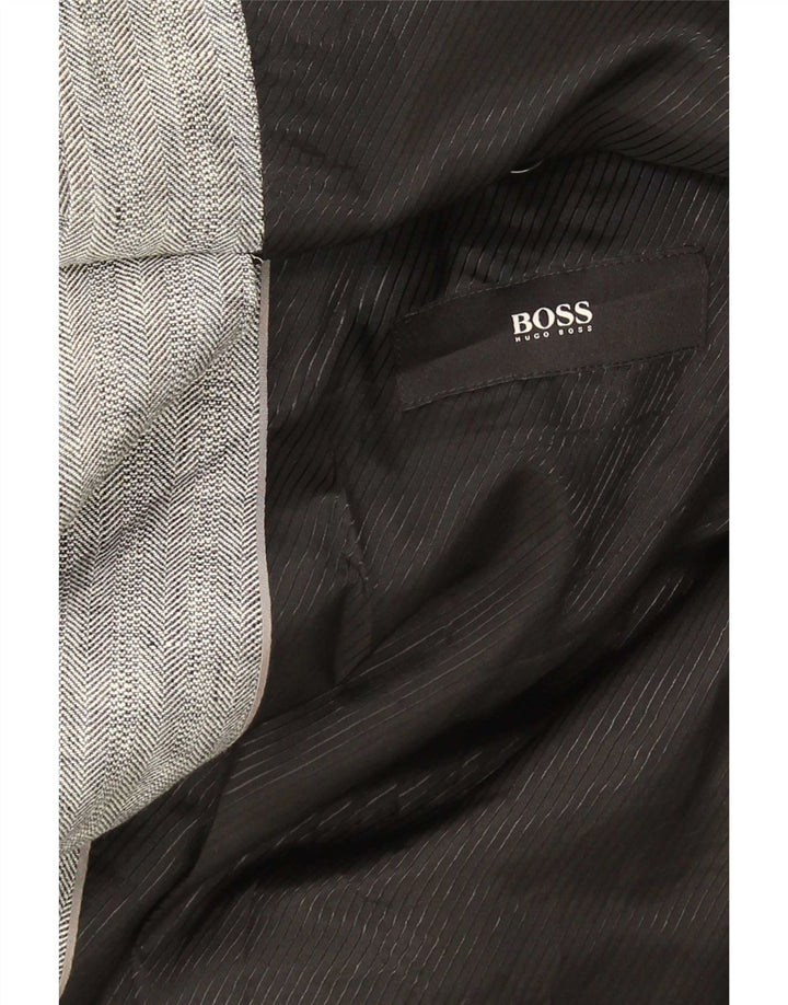 Hugo Boss Mens 2 Button Blazer Jacket EU 62 6XL Grey Linen