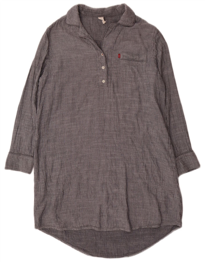 Levi's Womens Pullover Shirt Dress UK 16 Large Grey Pinstripe Cotton