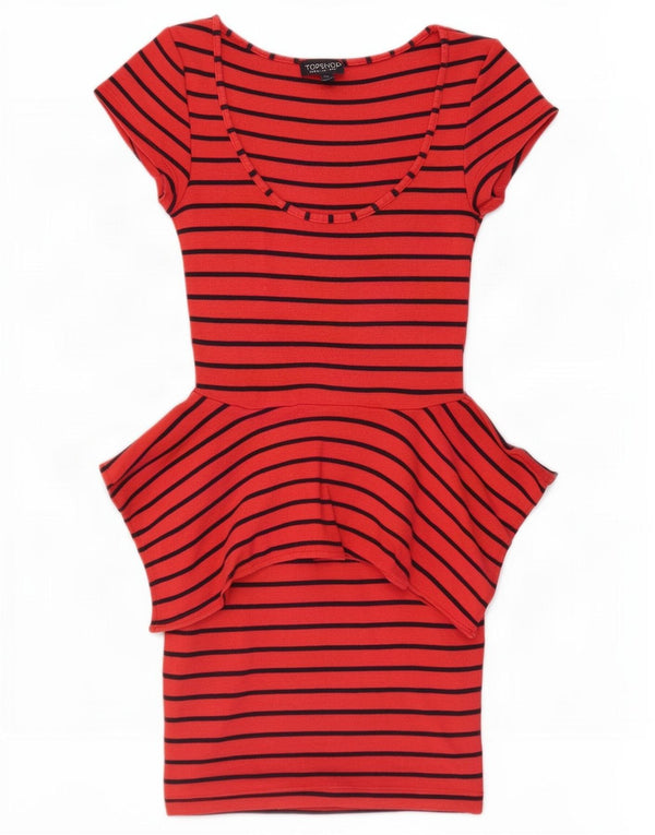 Topshop Womens Peplum Dress UK 8 Small Red Striped Cotton