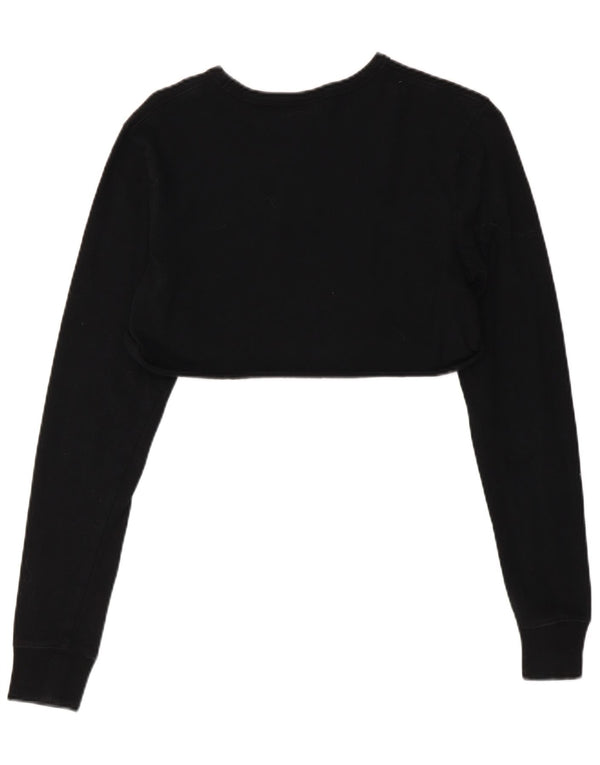 Champion Womens Crop Graphic Sweatshirt Jumper UK 6 XS Black Cotton