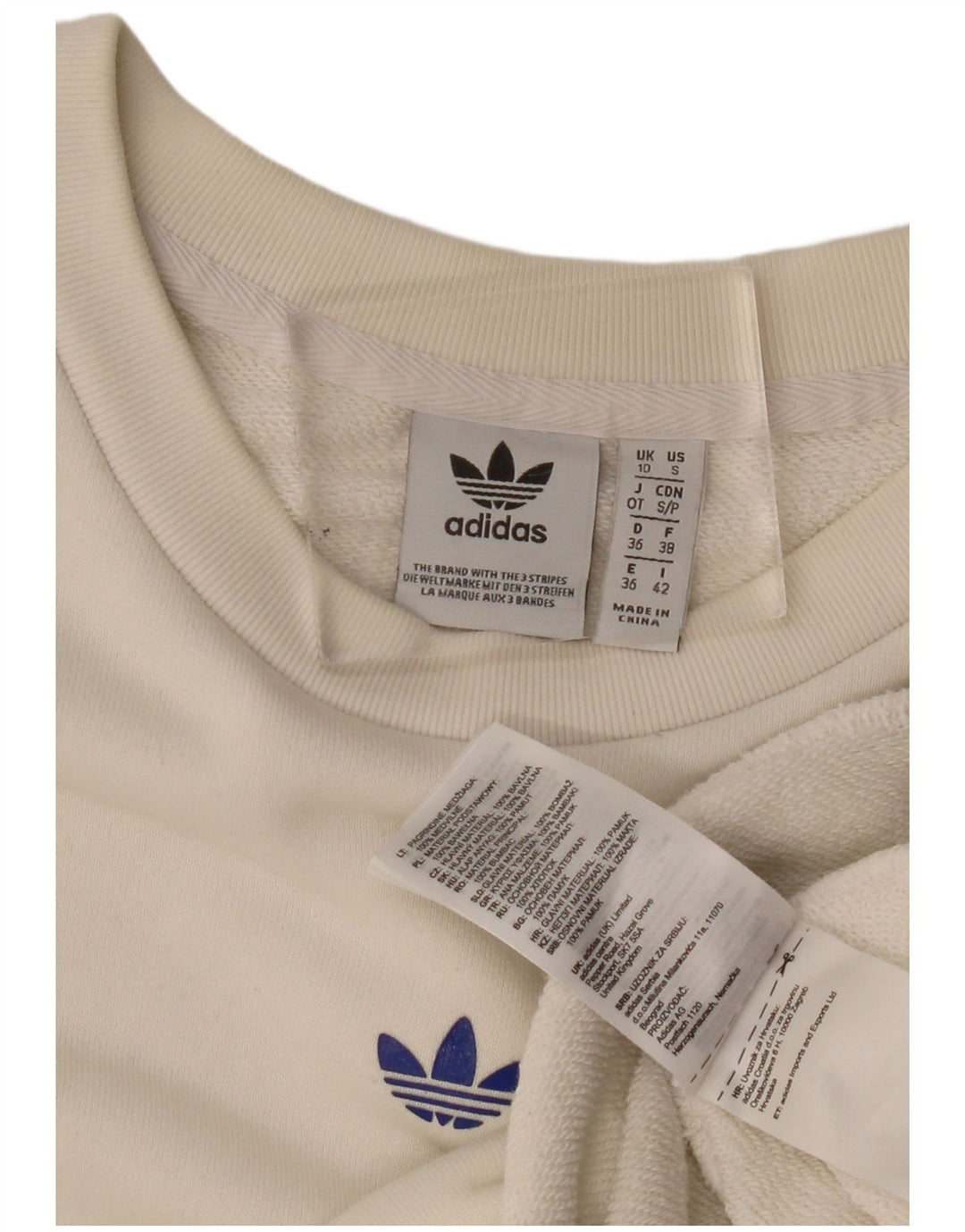 Adidas Womens Graphic Oversized Sweatshirt Jumper UK 10 Small Off White