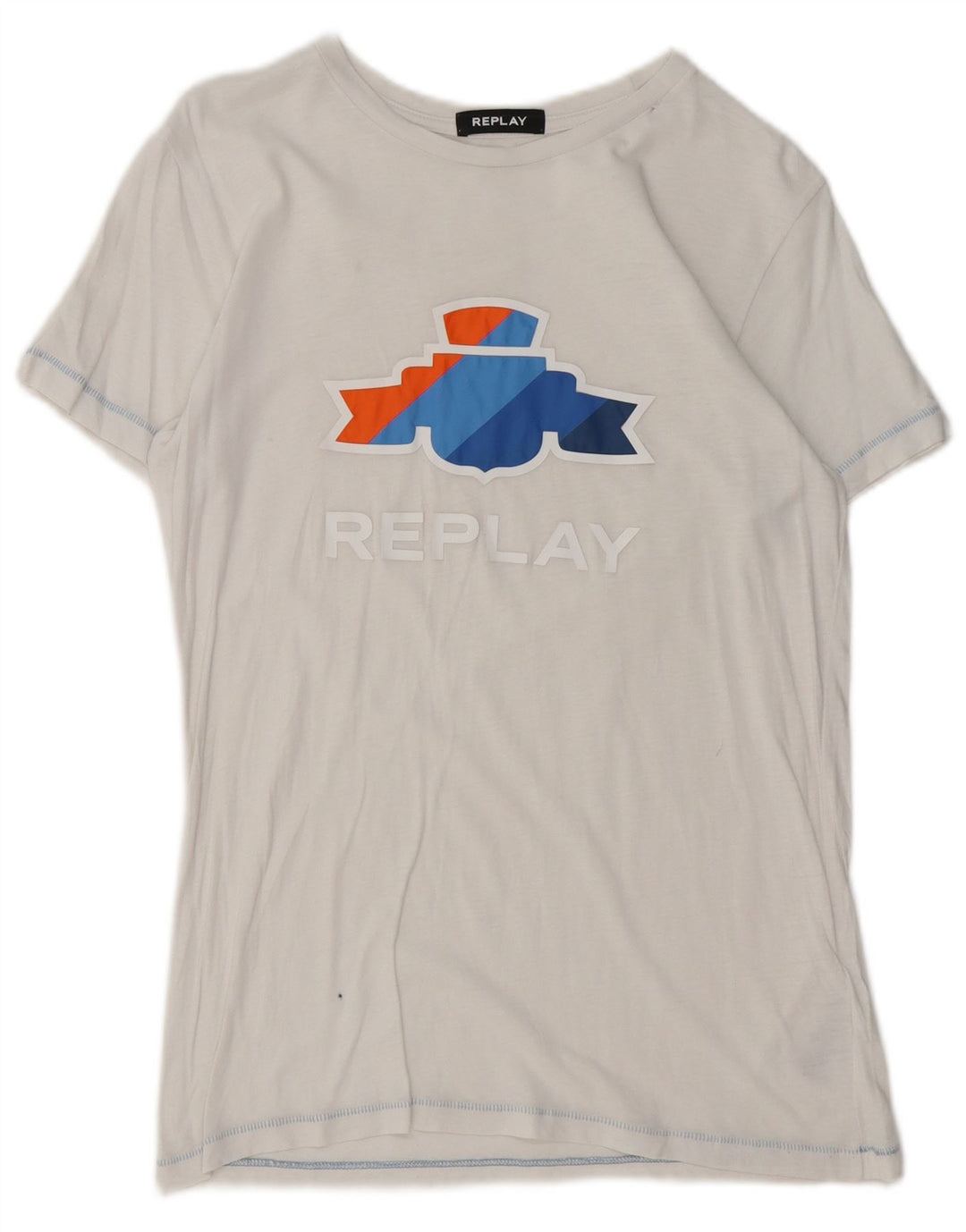 REPLAY Womens Graphic T-Shirt Top UK 12 Medium White Cotton
