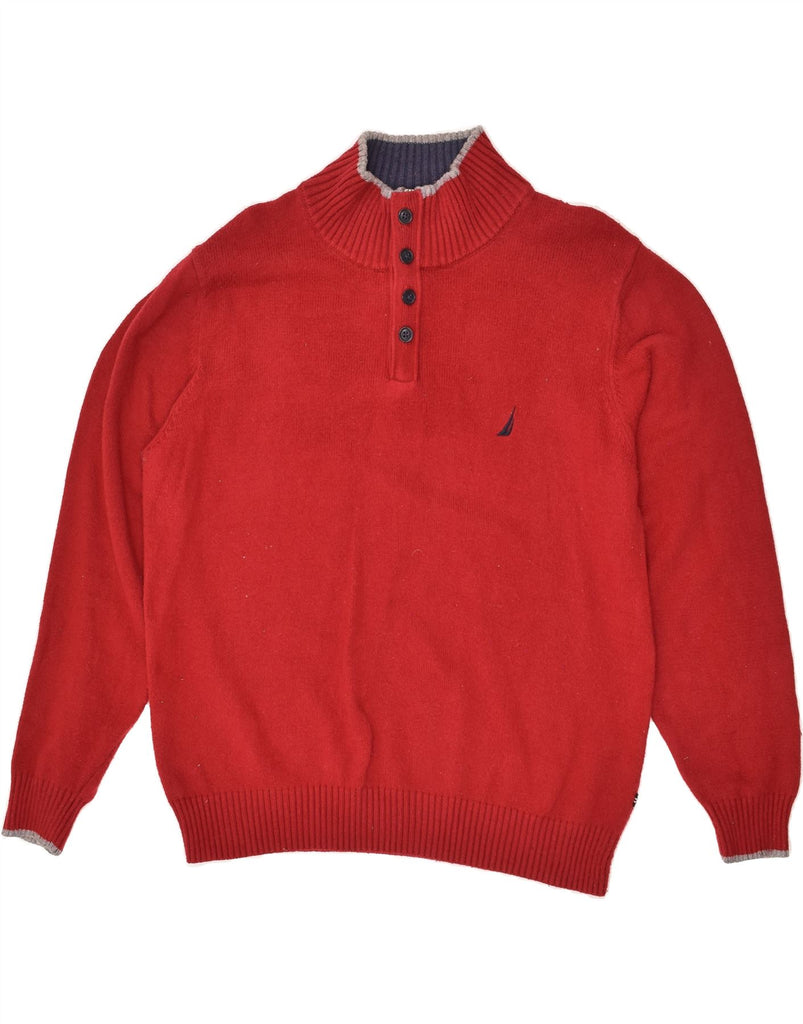 NAUTICA Mens Zip Neck Jumper Sweater Medium Red Cotton | Vintage Nautica | Thrift | Second-Hand Nautica | Used Clothing | Messina Hembry 