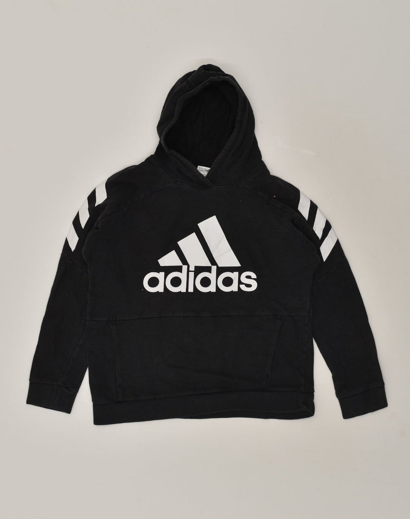 ADIDAS Boys Graphic Hoodie Jumper 15-16 Years XL Black Cotton | Vintage Adidas | Thrift | Second-Hand Adidas | Used Clothing | Messina Hembry 