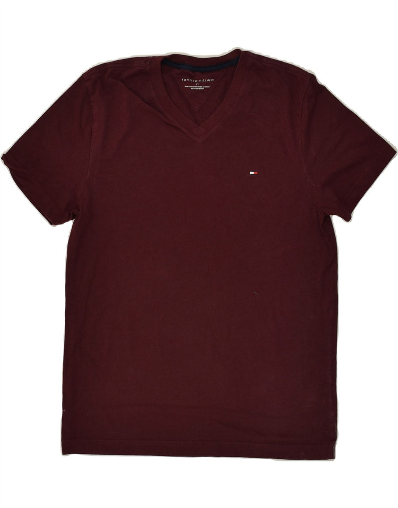 TOMMY HILFIGER Mens T-Shirt Top Medium Burgundy Cotton | Vintage Tommy Hilfiger | Thrift | Second-Hand Tommy Hilfiger | Used Clothing | Messina Hembry 