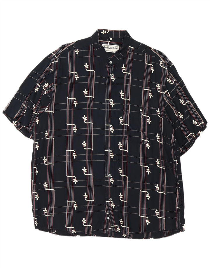 Vintage Mens Short Sleeve Shirt Large Black Geometric Viscose