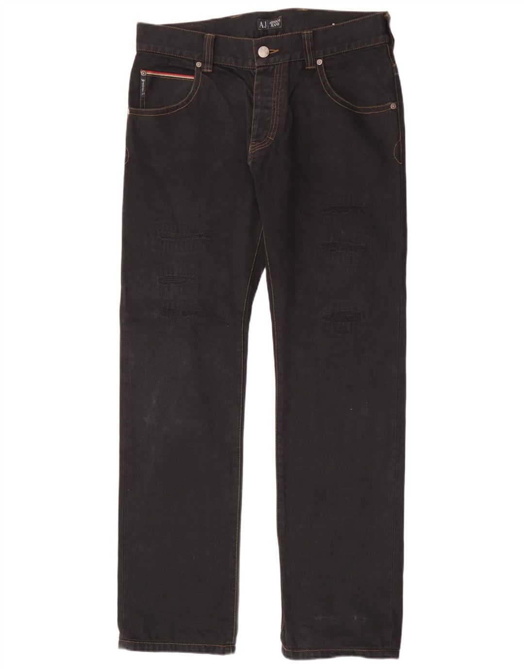 Armani Mens Distressed Straight Jeans W34 L34 Black Cotton