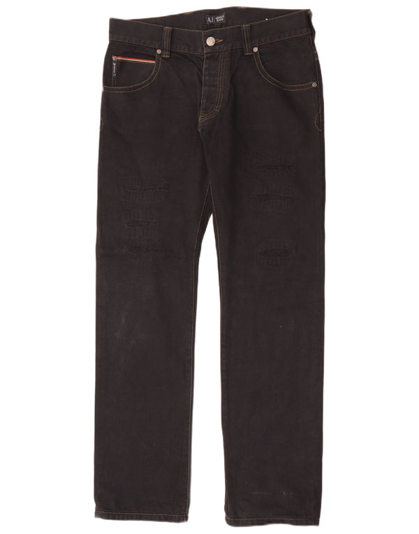 Armani Mens Distressed Straight Jeans W34 L34 Black Cotton