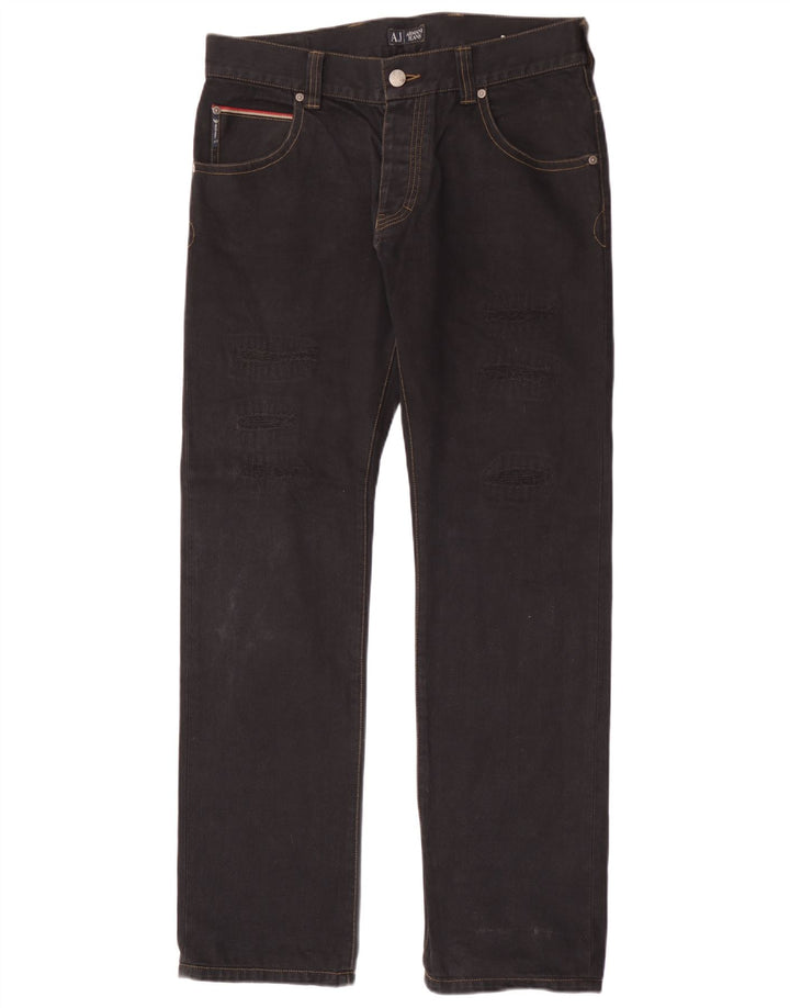 Armani Mens Distressed Straight Jeans W34 L34 Black Cotton