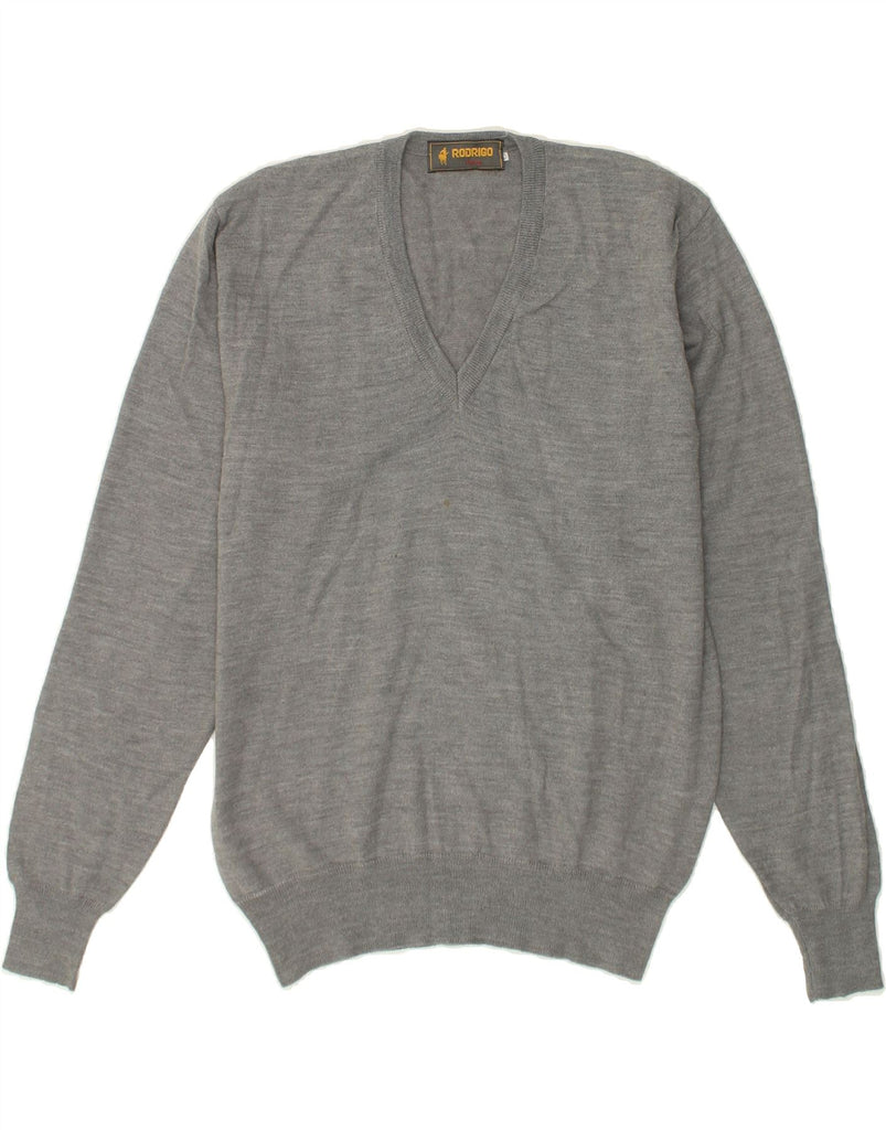 RODRIGO Mens V-Neck Jumper Sweater IT 50 Medium Grey Wool | Vintage Rodrigo | Thrift | Second-Hand Rodrigo | Used Clothing | Messina Hembry 