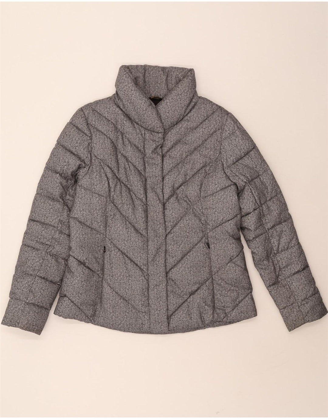 BARBOUR Womens Padded Jacket UK 16 Large Grey Herringbone Vintage Barbour and Second-Hand Barbour from Messina Hembry 