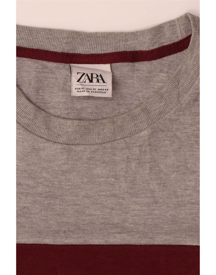 Zara Mens Crew Neck Jumper Sweater XL Multicoloured Colourblock Cotton