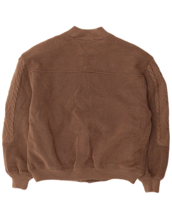 UMBERTO VALLATI Mens Knit Bomber Jacket IT 52 XL Brown Geometric