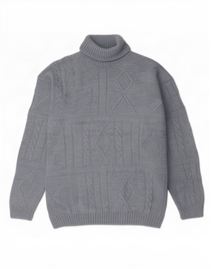 Settebello Mens Roll Neck Jumper Sweater Medium Blue Wool