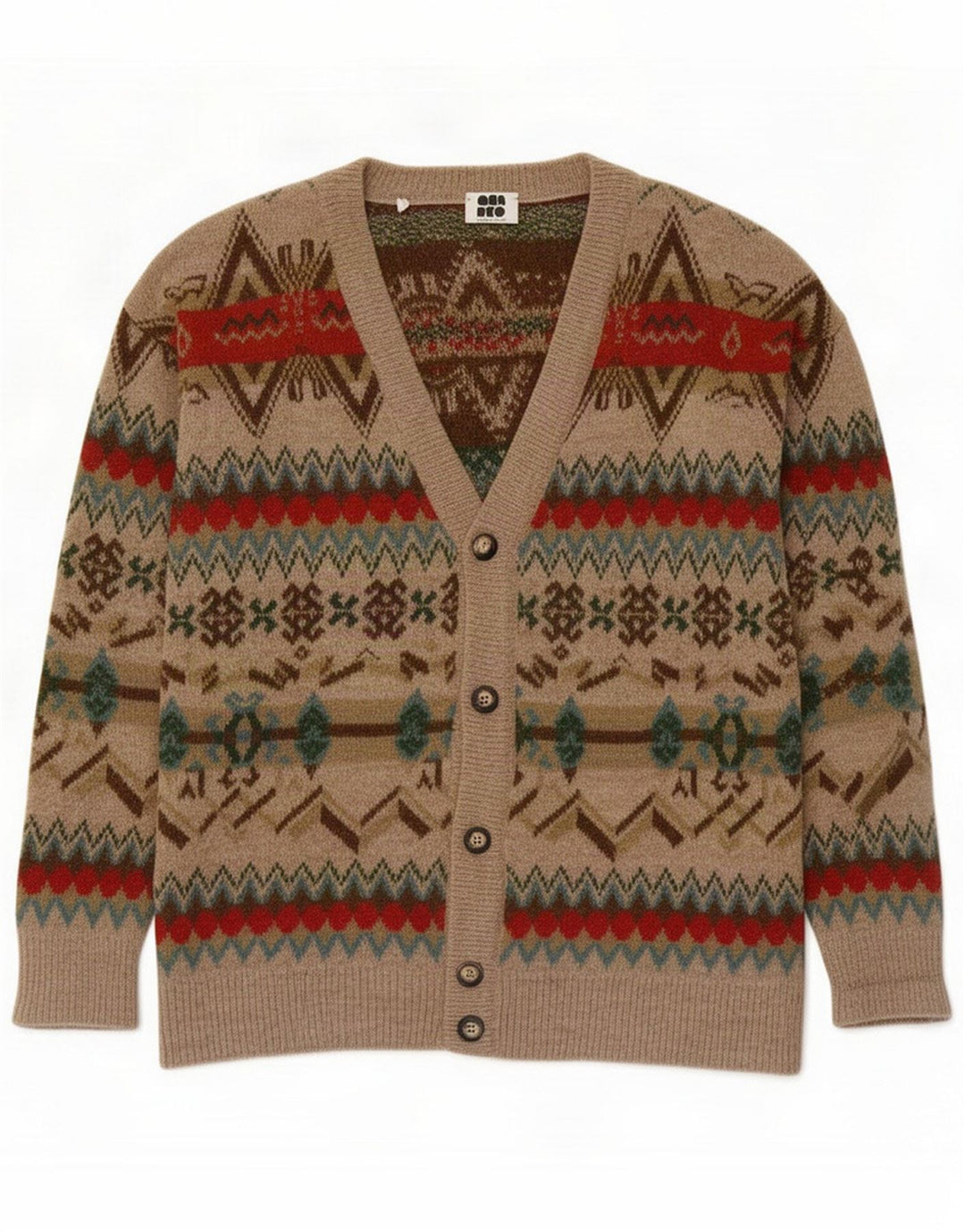 Quadro Mens Cardigan Sweater Medium Beige Geometric