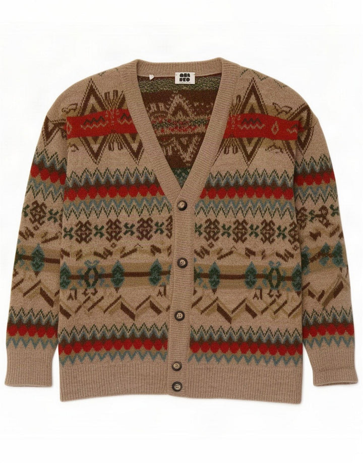 Quadro Mens Cardigan Sweater Medium Beige Geometric