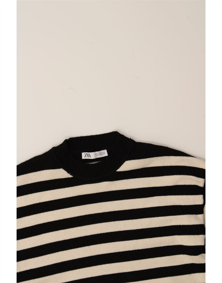 ZARA Womens Oversized Crew Neck Jumper Sweater UK 10 Small Black Striped Vintage Zara and Second-Hand Zara from Messina Hembry 