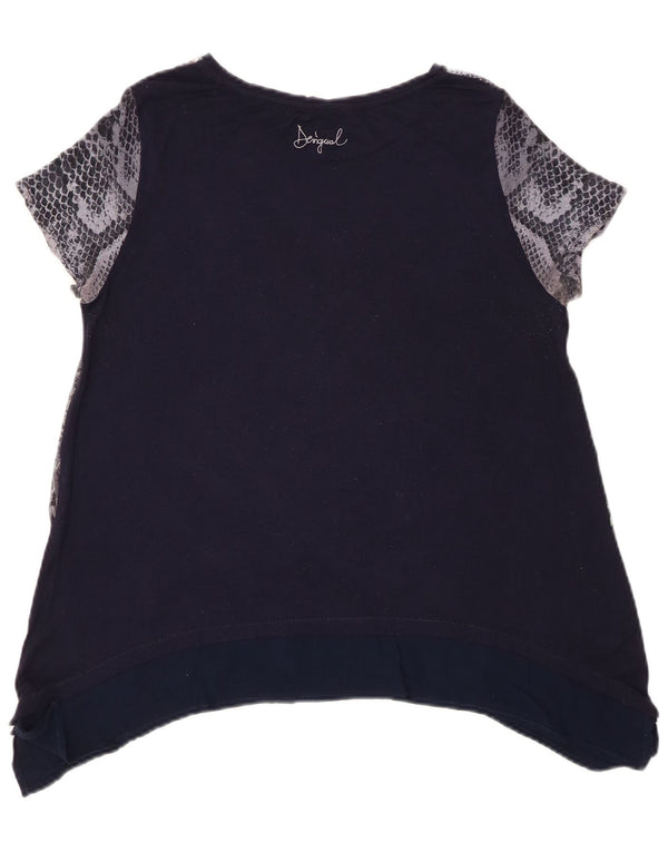 Desigual Womens Graphic Tunic Top UK 14 Medium Navy Blue Floral