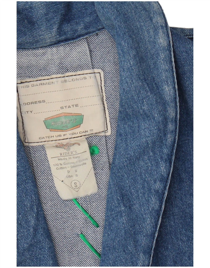 Vintage Womens Crop Denim Jacket UK 10 Small Blue Cotton