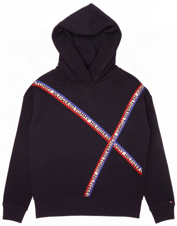 Tommy Hilfiger Womens Hoodie Jumper UK 14 Medium Navy Blue Colourblock