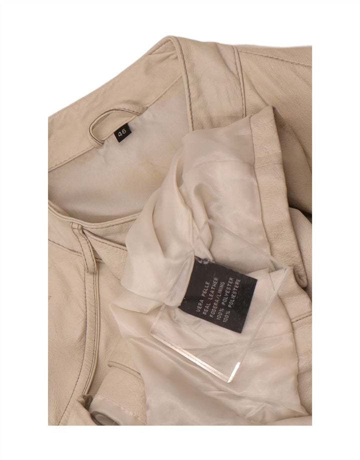Vintage Womens Leather Racer Jacket IT 46 Large White Leather