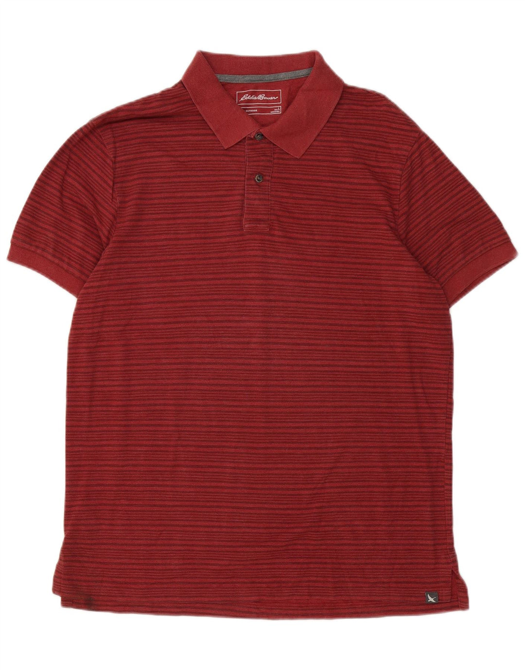 EDDIE BAUER Mens Polo Shirt Large Red Striped Cotton