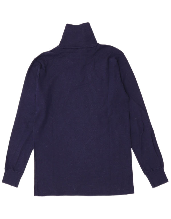 Vintage Mens Zip Neck Top Long Sleeve Small Navy Blue Wool