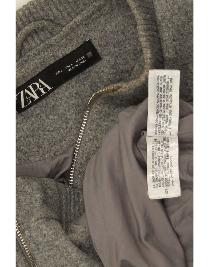Zara Mens Bomber Jacket UK 40 Large Grey Flecked Polyester