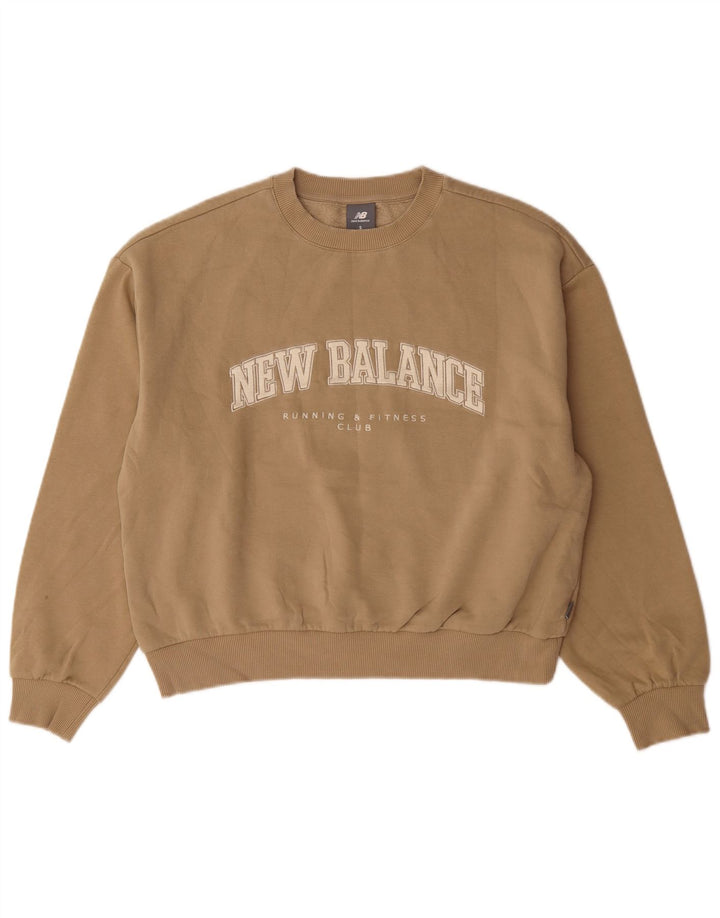 New Balance Womens Graphic Oversized Sweatshirt Jumper UK 10 Small Beige