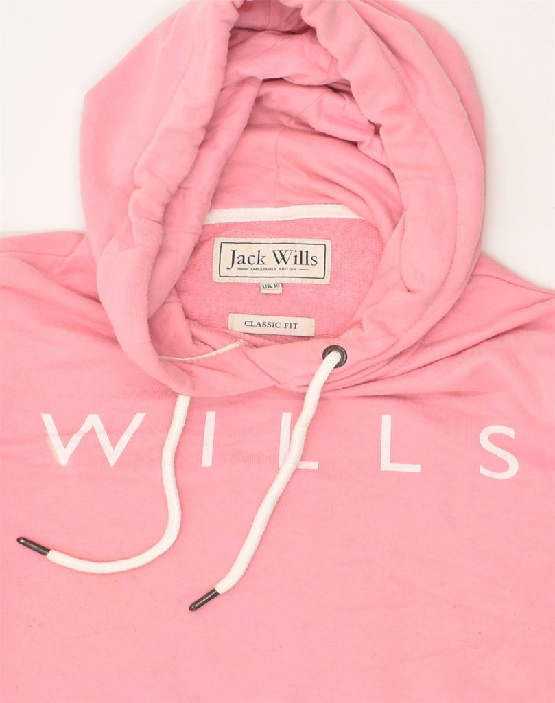 JACK WILLS Womens Loose Fit Graphic Hoodie Jumper UK 10 Small Pink Cotton | Vintage Jack Wills | Thrift | Second-Hand Jack Wills | Used Clothing | Messina Hembry 