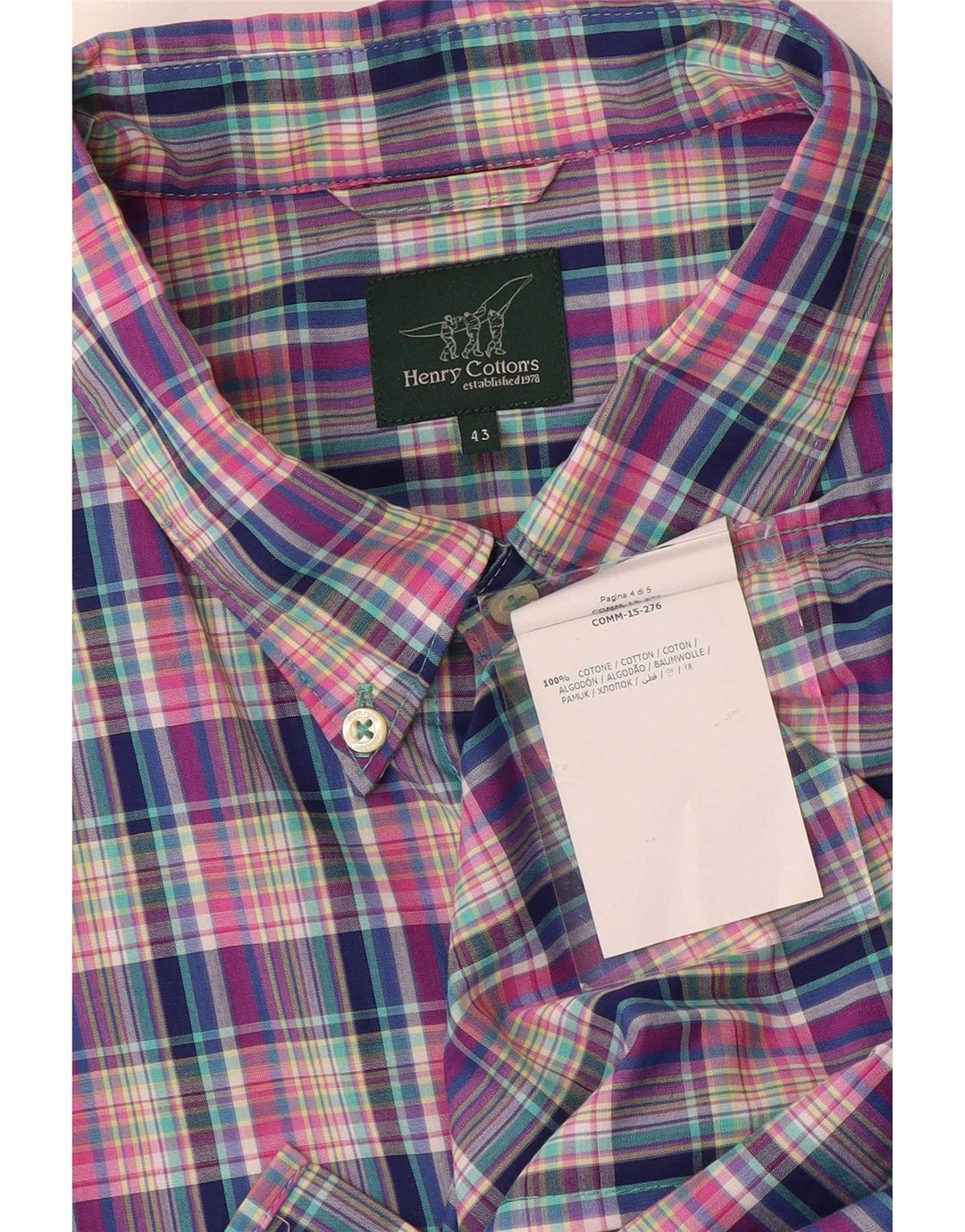 Henry Cottons Mens Shirt Size 43 XL Multicoloured Check Cotton