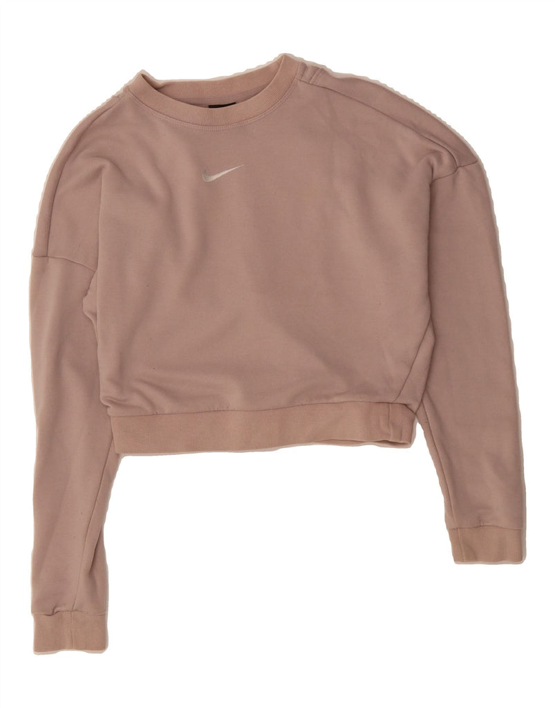 NIKE Womens Dri Fit Crop Oversized Sweatshirt Jumper UK 10 Small Pink Vintage Nike and Second-Hand Nike from Messina Hembry 