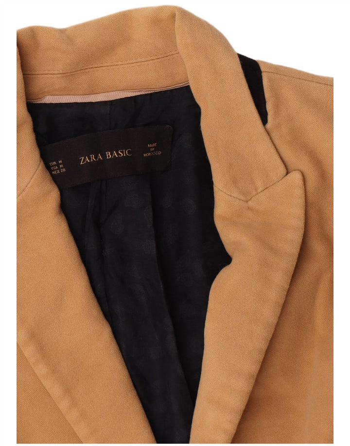 Zara Womens Crop 1 Button Blazer Jacket UK 12 Medium Beige Acetate