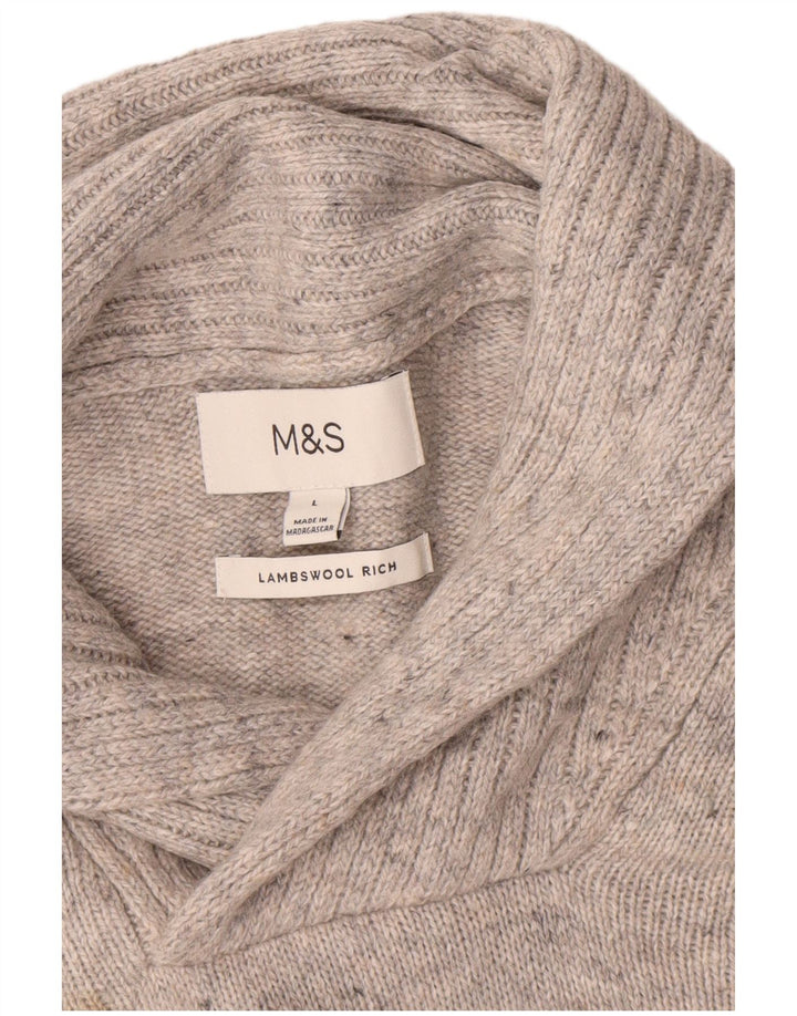 Marks & Spencer Mens Shawl Neck Jumper Sweater Large Grey Flecked Lambswool
