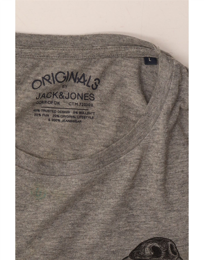 JACK & JONES Mens Originals Graphic T-Shirt Top Large Grey Cotton Vintage Jack & Jones and Second-Hand Jack & Jones from Messina Hembry 