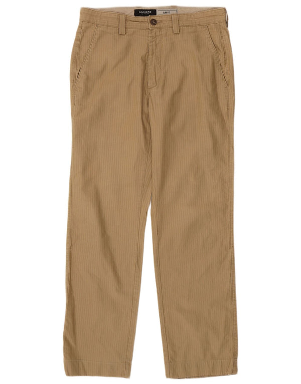 Dockers Mens Slim Fit Chino Trousers W32 L31 Beige Pinstripe Cotton