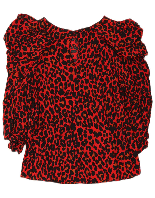 Zara Womens 3/4 Sleeve Blouse Top UK 10 Small Red Animal Print Viscose
